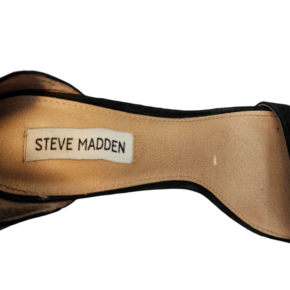 Steve Madden Fringe Stiletto Heel 7.5M Women Staarz Black Suede Ankle Strap Zip‎